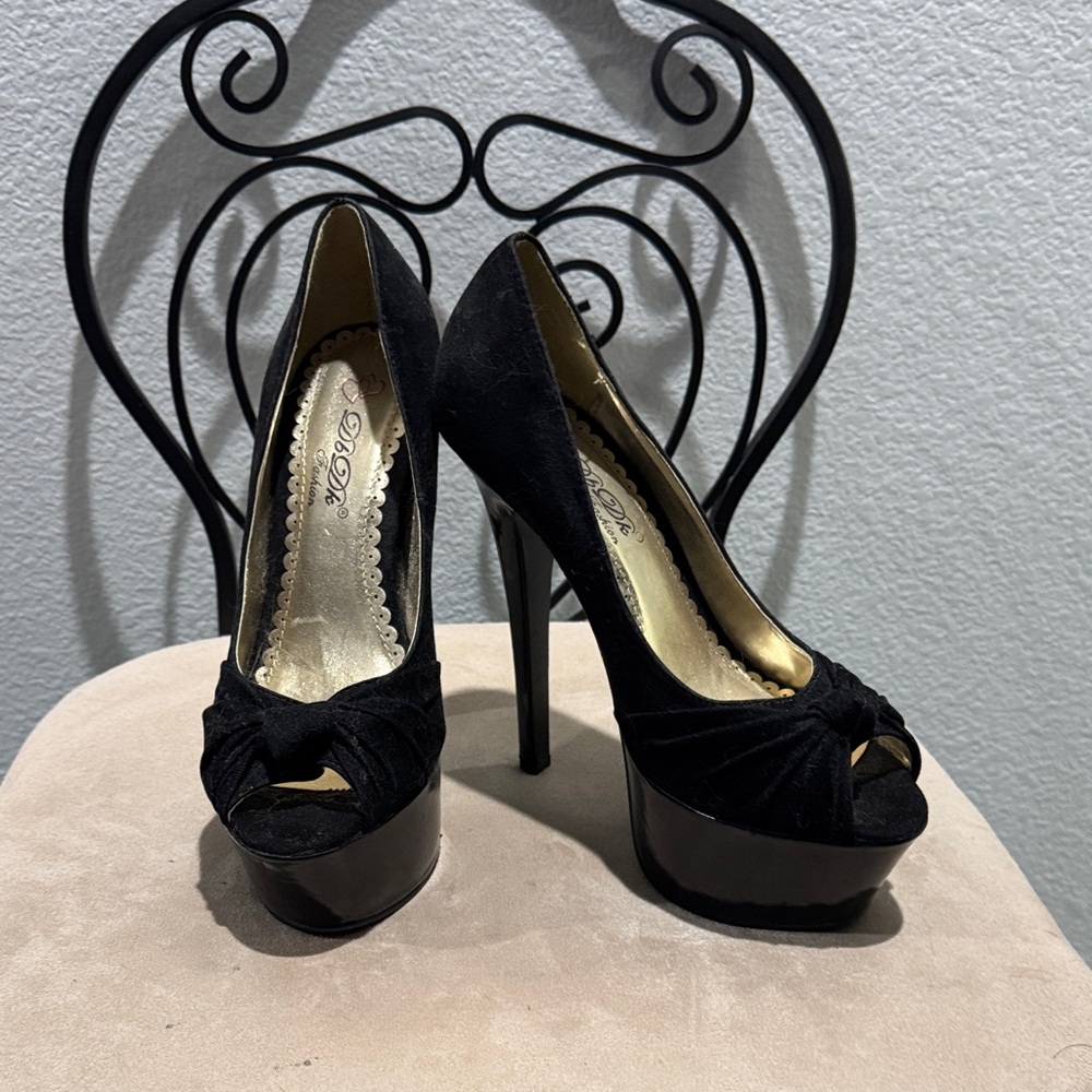 Black Peep Toe Platform Heels